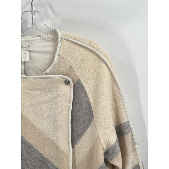 Chicos Yarn Dye Boiled Wool Jacket Ivory Neutral Classic Sz 0 Sz XS - Picture 3 of 9